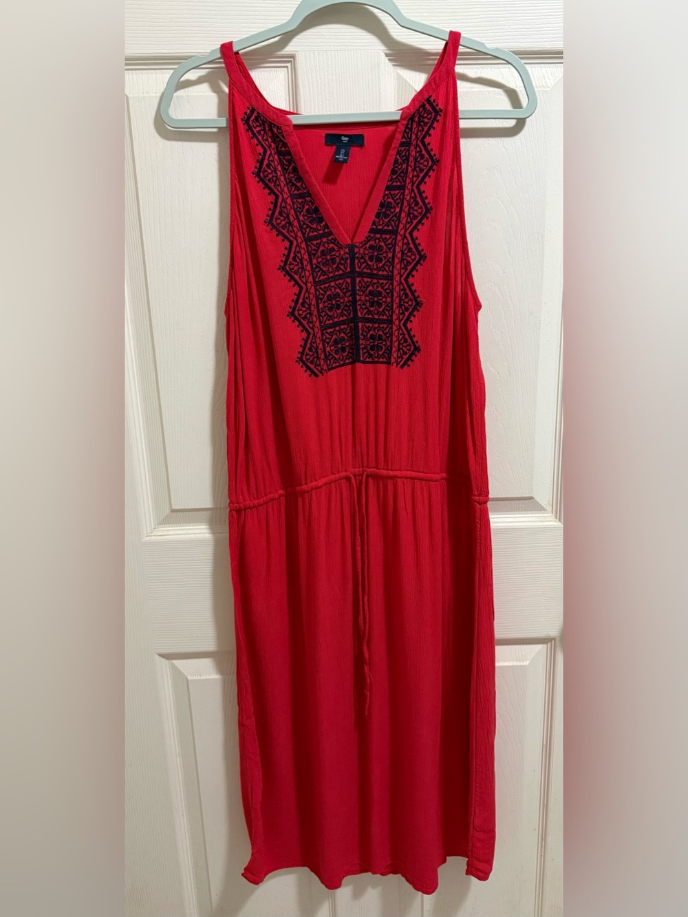 GAP Red Maxi Dress with Navy Embroidery